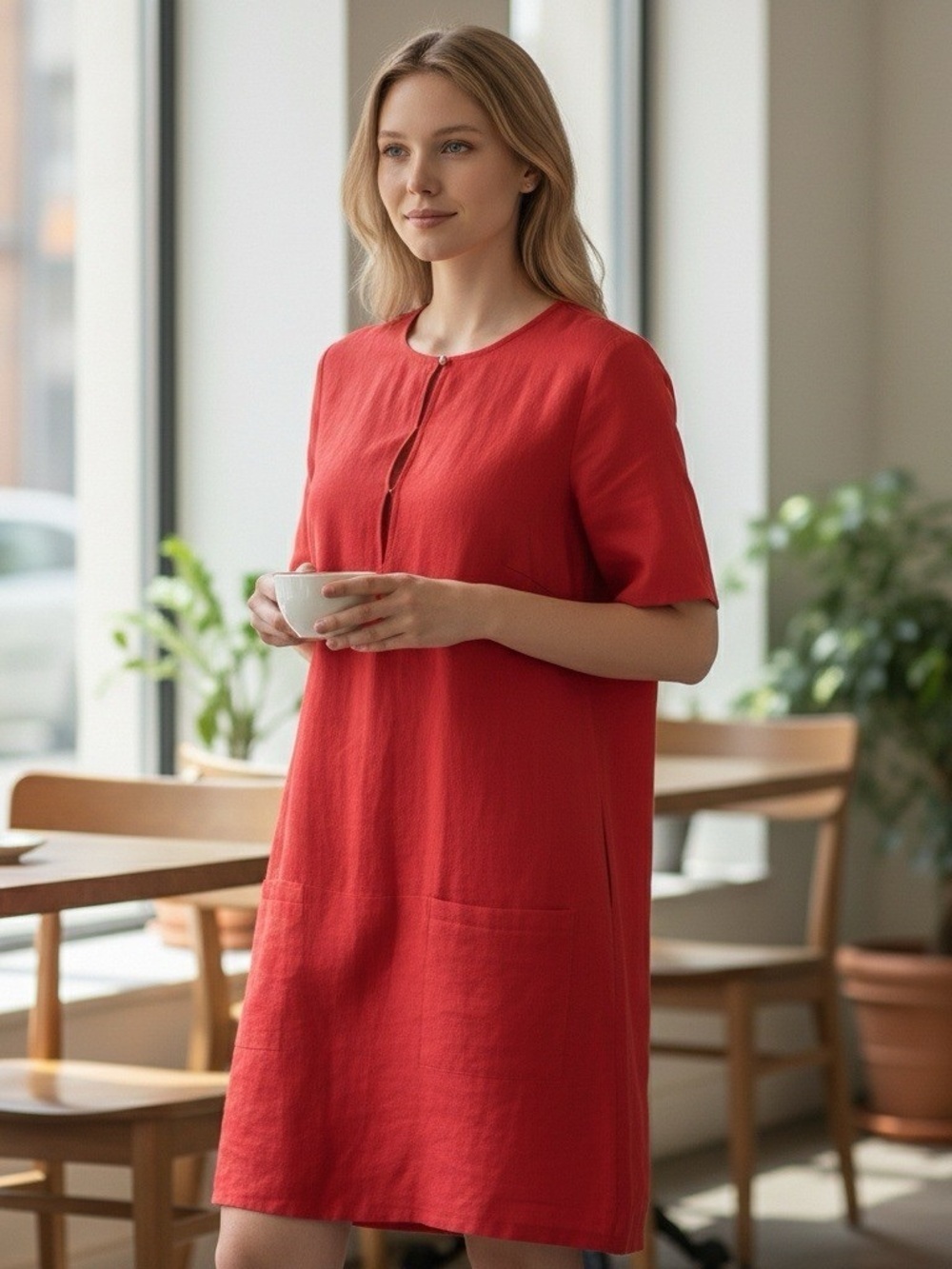 Emerson Fry Tuckernuck MOD Red Orange Short-Sleeve Mini Linene Dress small - Picture 1 of 6